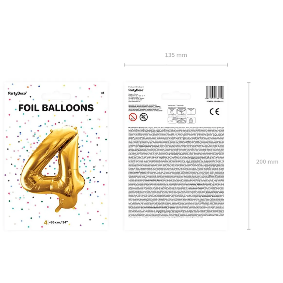 Balon Metal Foliowy Cyfra "4" 86 Cm