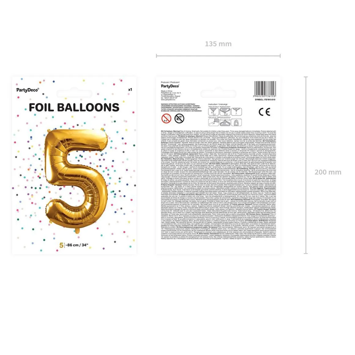 Balon Metal Foliowy Cyfra "5" 86 Cm