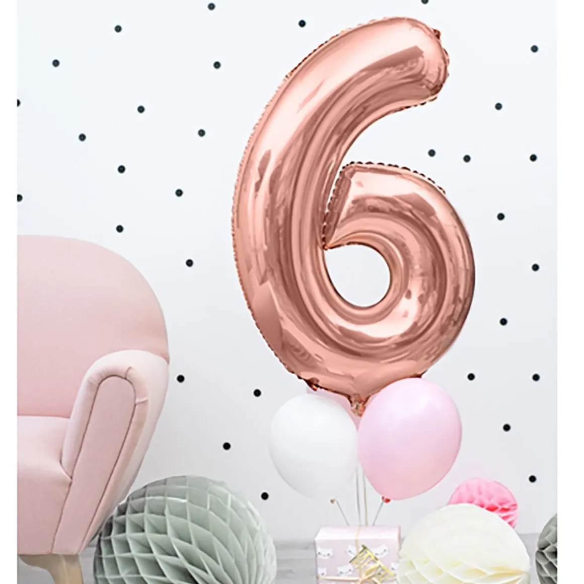 Balon Pink Metal Foliowy Cyfra "6" 86 Cm