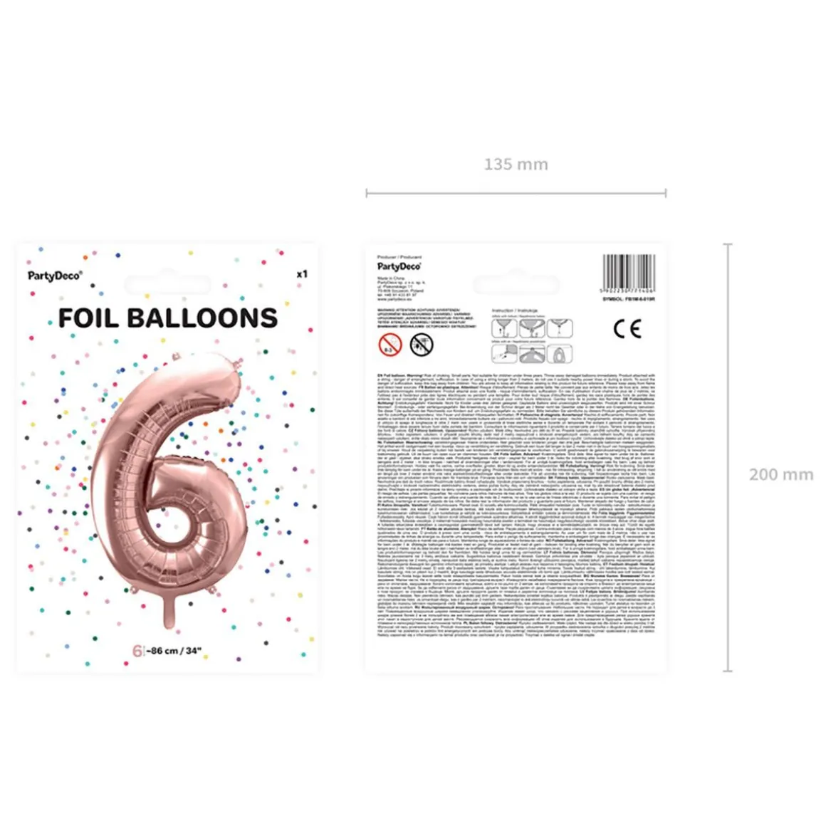 Balon Pink Metal Foliowy Cyfra "6" 86 Cm