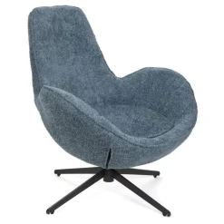 Fotel Lunaire Obrotowy W Tkaninie Teddy Boucle Granatowy 86X76X87 Cm