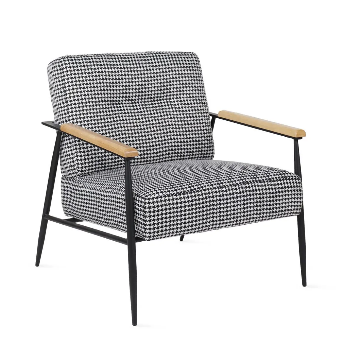 Fotel Veludo Bialy W Czarna Pepitke 71X70X83 Cm