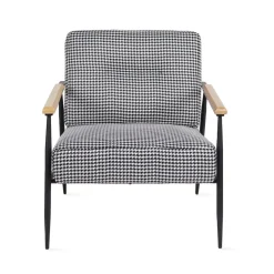Fotel Veludo Bialy W Czarna Pepitke 71X70X83 Cm
