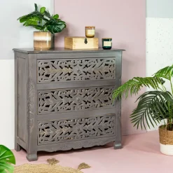 Komoda Z Szufladami Banhi Lite Drewno Mango Zlobione 90X40X90 Cm
