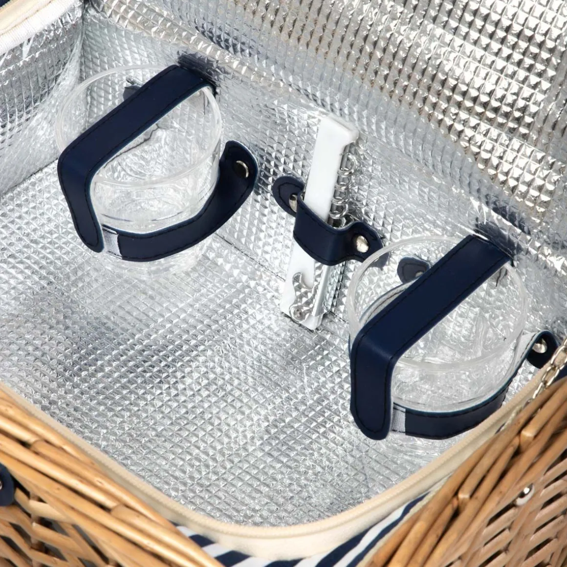 Kosz Piknikowy Lorenzo Dla 2 Osob W Granatowe Paski 32X26X16 Cm