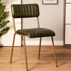 Krzeslo Lumbar W Obiciu Ze Skory Bawolej Zielone 46X52X78 Cm