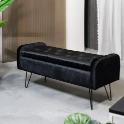 Lawka Venlo Welurowa Czarna 100X39X45Cm