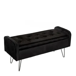 Lawka Venlo Welurowa Czarna 100X39X45Cm