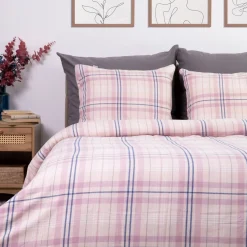 Pościel Idaho Flanelowa Rozowa W Krate 160X200 Cm + 1 X 50X60 Cm