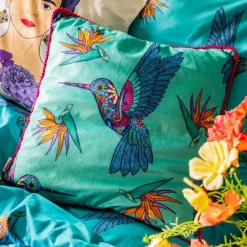 Poszewka Frida Kahlo Z Kolibrami Turkusowa 45X45 Cm