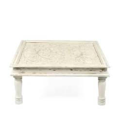 Stolik Kawowy Banhi Lite Drewno Mango Zlobione 100X100X45 Cm