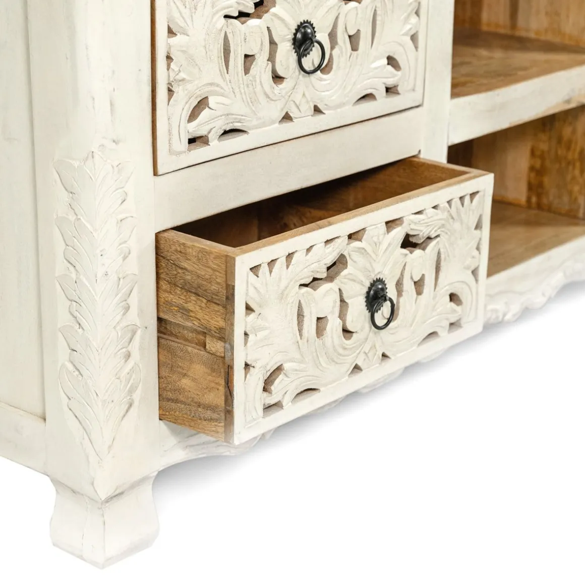 Szafka Rtv Banhi Lite Drewno Mango Zlobione 150X40X60 Cm