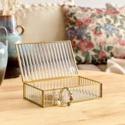 Szkatulka Na Bizuterie Grazia Ze Szkla Prazkowanego 20X12X5 Cm