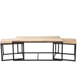 Zestaw Stolikow Kawowych Maya Lite Drewno Mango + Metal 110X60X45 Cm/50X50X40Cm